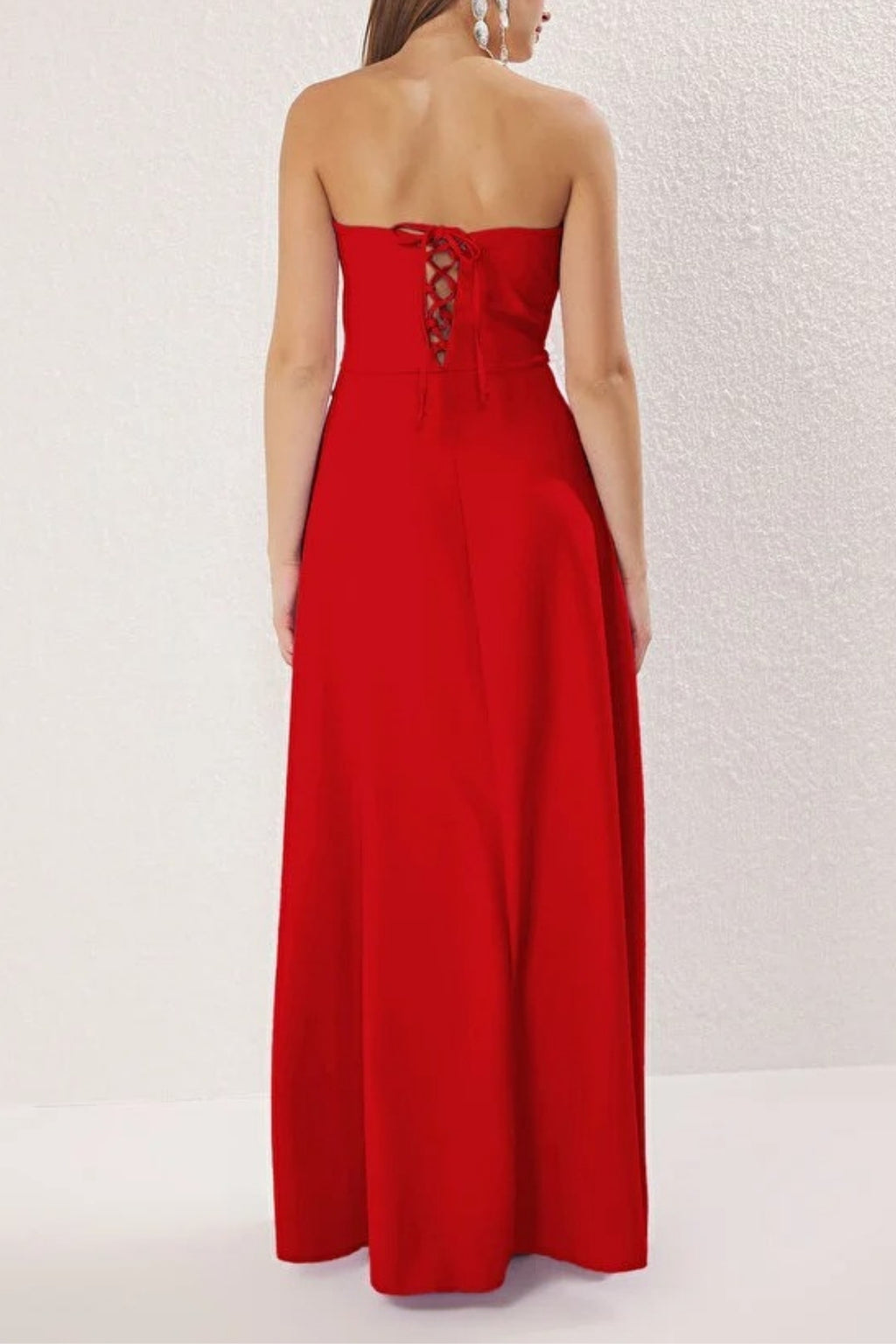 Strapless Long Elegant Evening Dress with Back Detail