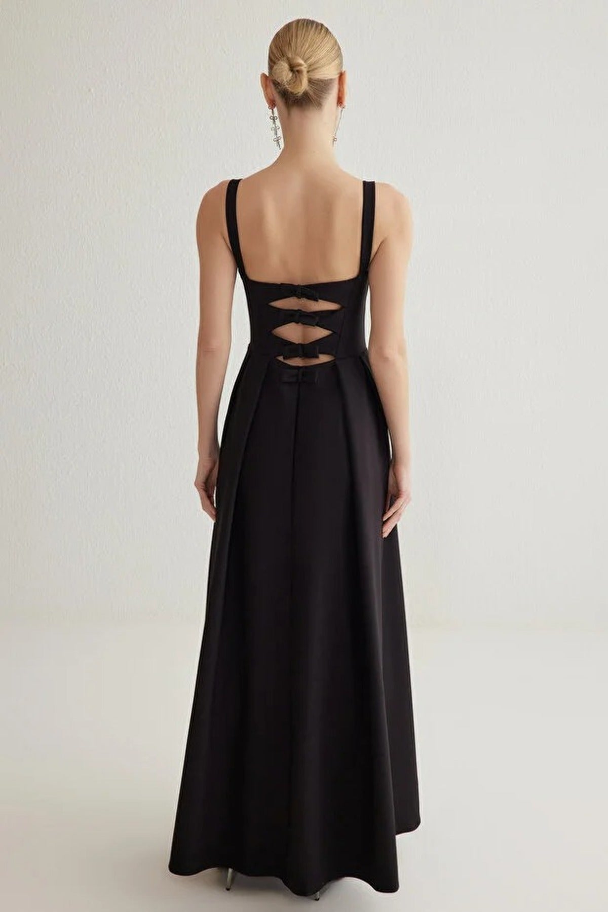 A-Line Long Elegant Evening Dress with Back Bow Detail