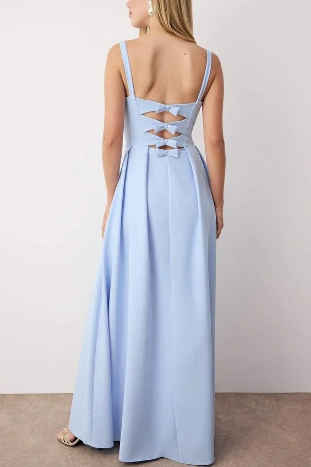 A-Line Long Elegant Evening Dress with Back Bow Detail