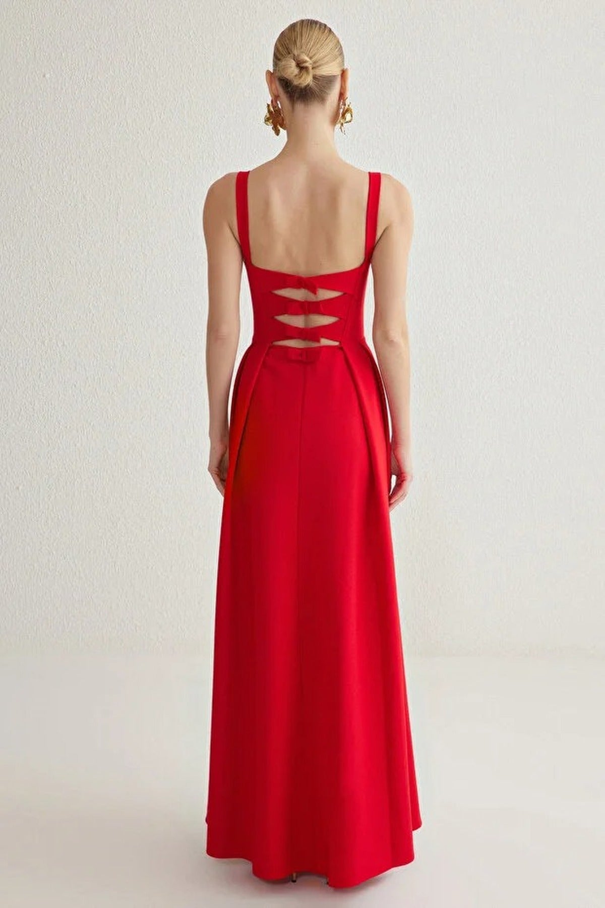 A-Line Long Elegant Evening Dress with Back Bow Detail