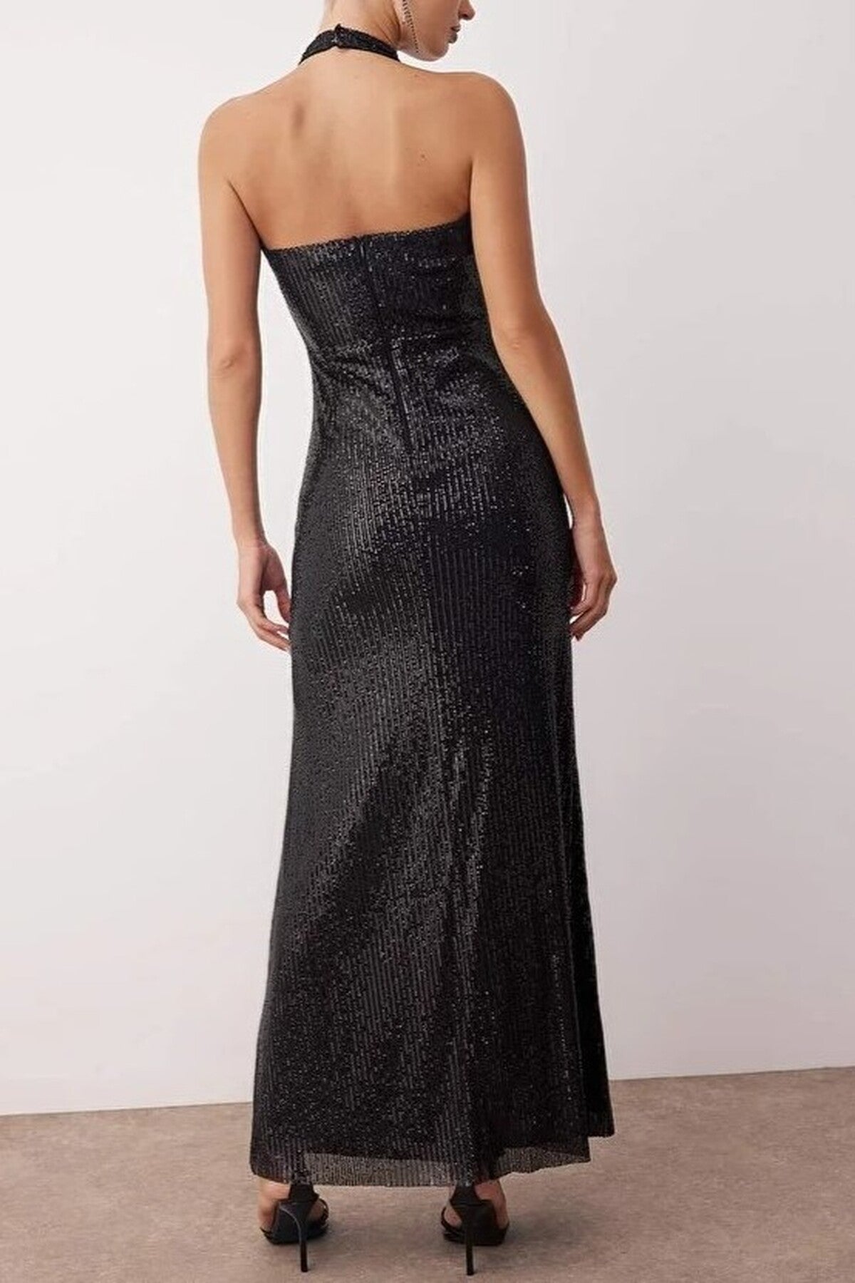 Sequin Elegant Evening Dress with Cowl Neck