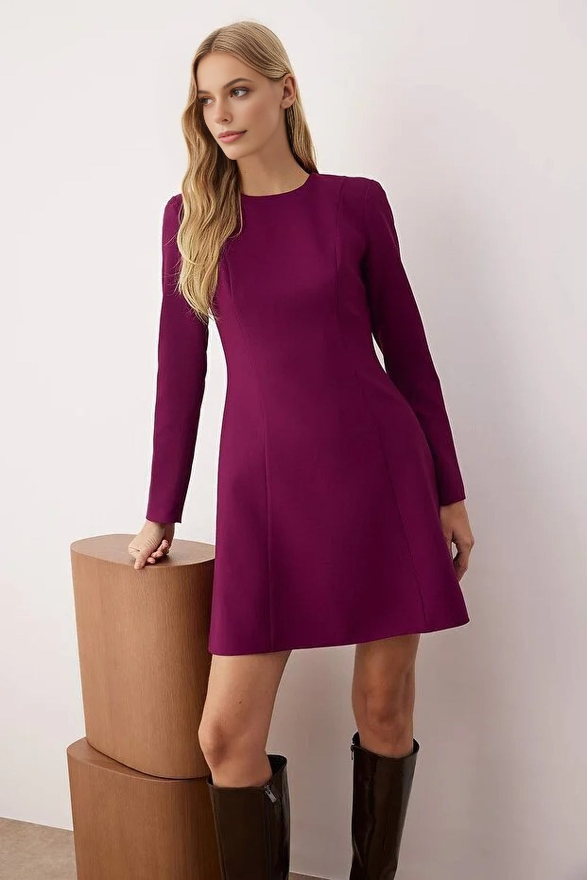 Mini Woven Dress with Flounce Skirt