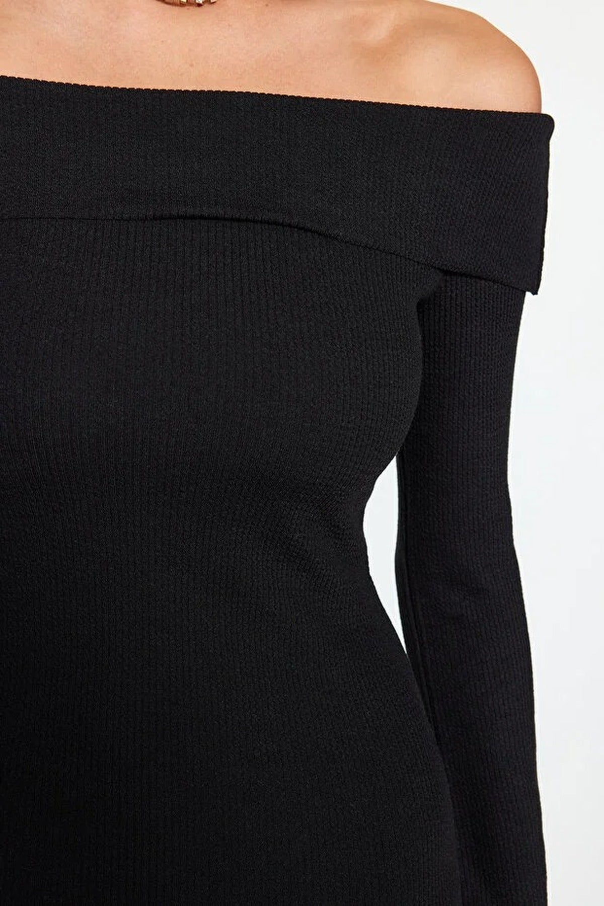 Carmen Collar Soft Textured Midi Knit Pencil Dress