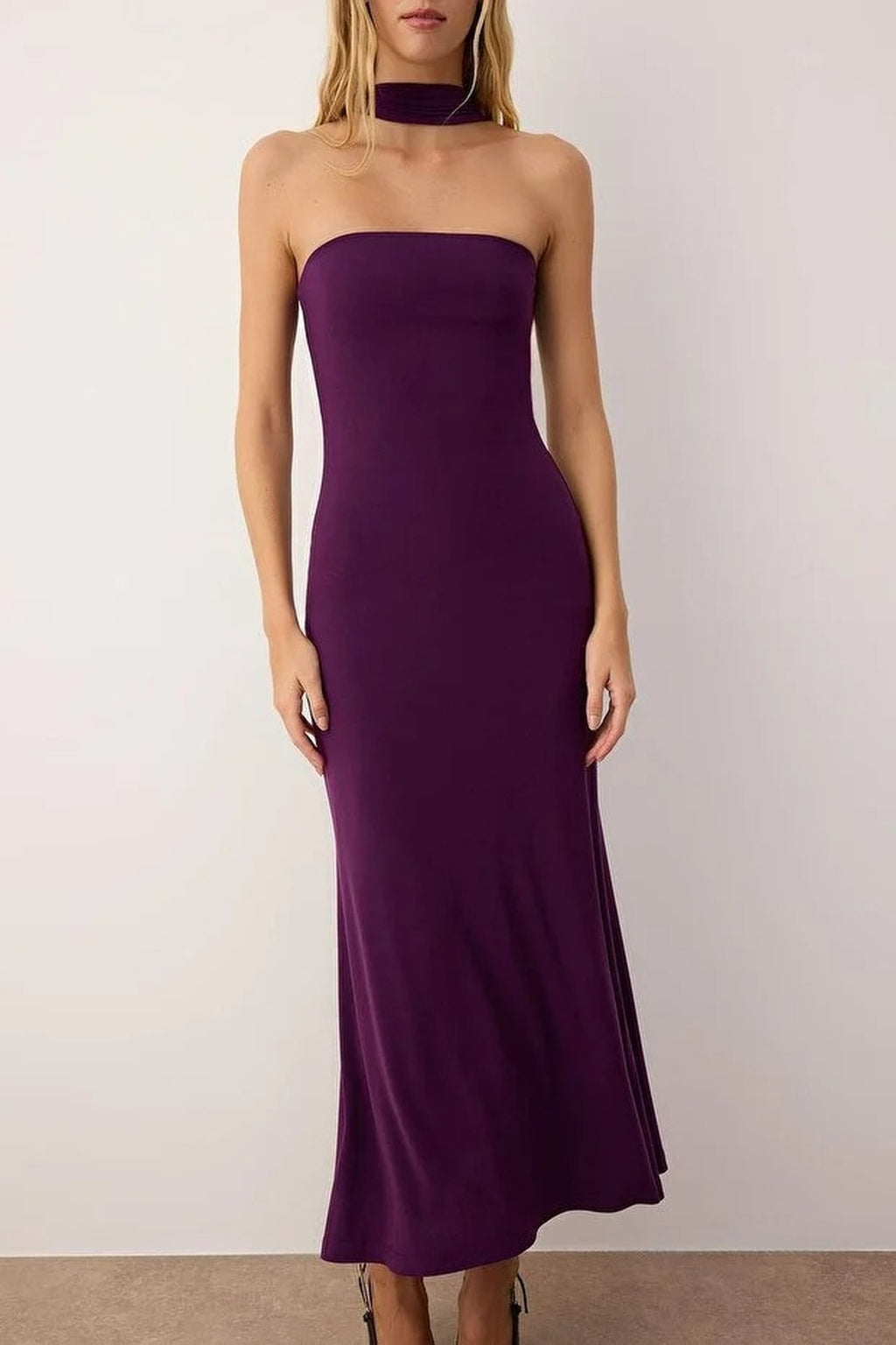 Maxi Unlined Dress with Neck Detail