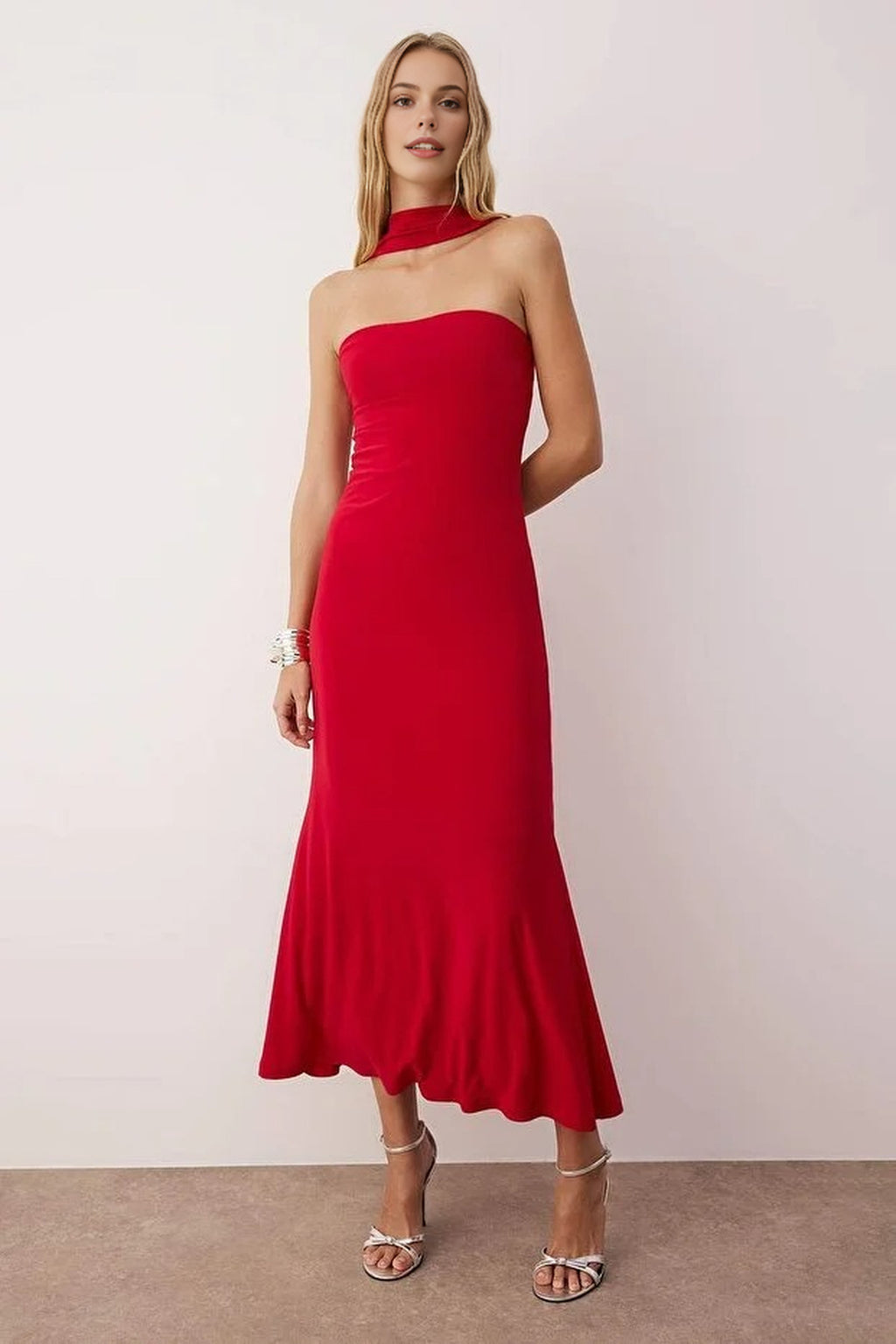 Maxi Unlined Dress with Neck Detail
