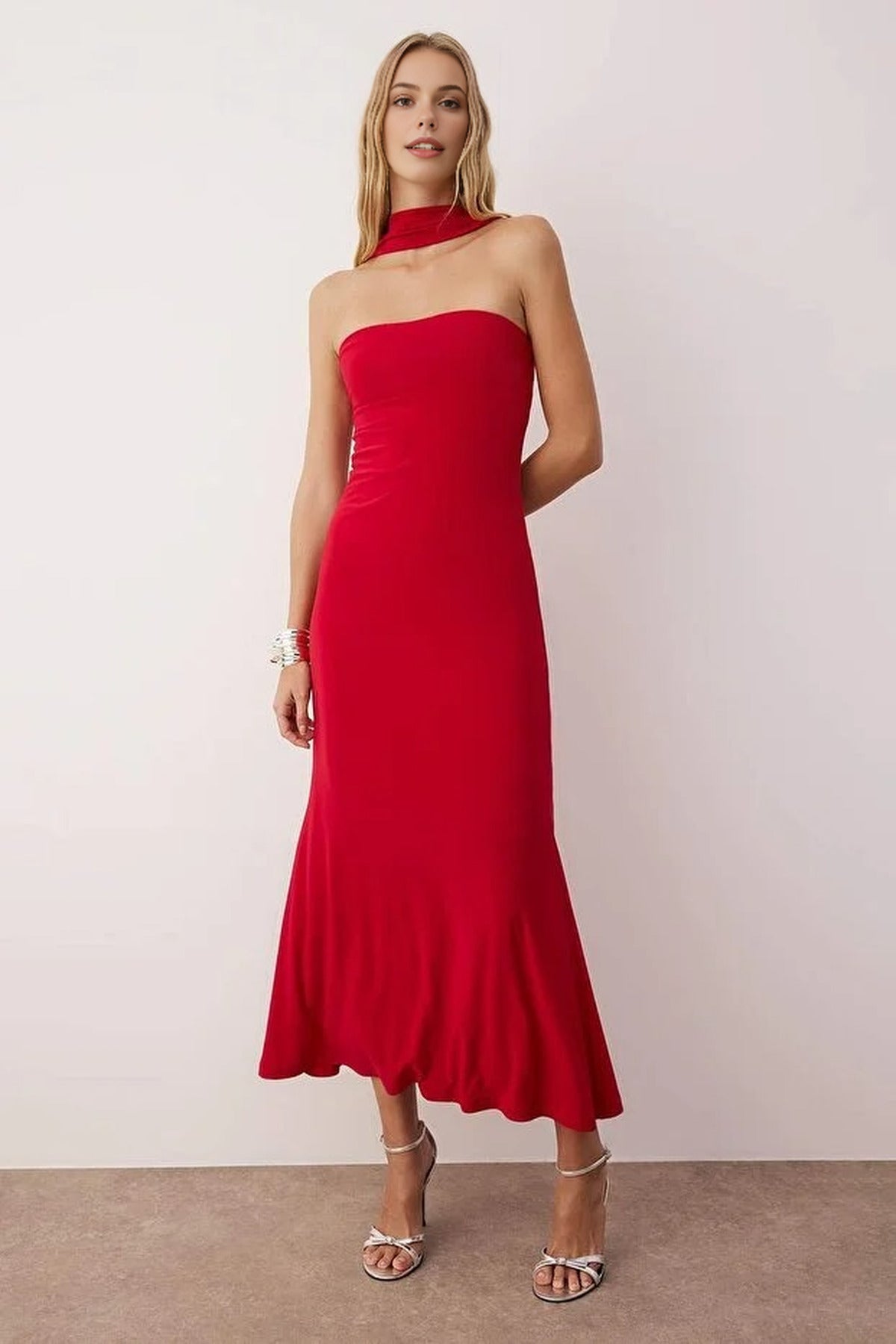 Maxi Unlined Dress with Neck Detail