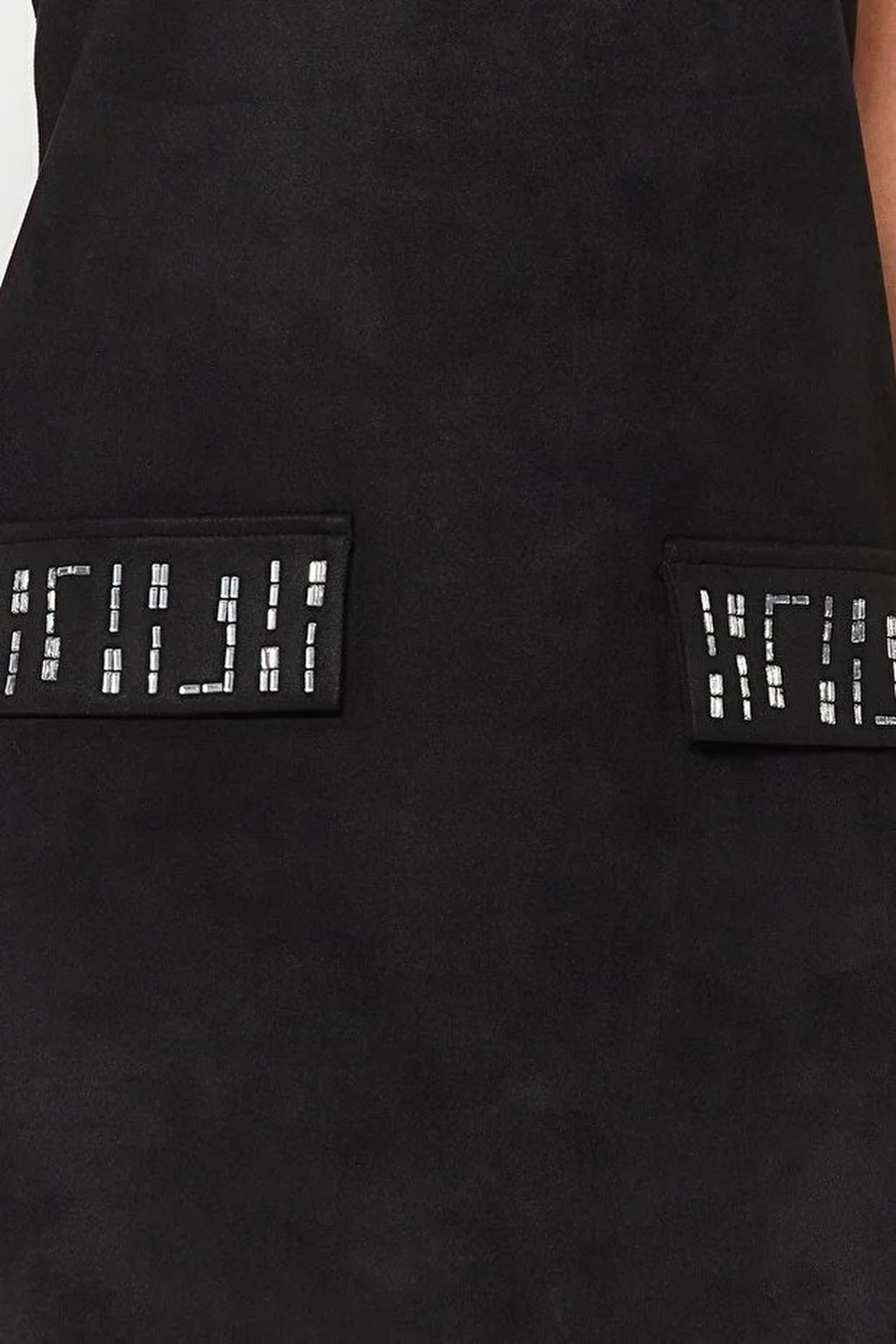 Crew Neck Mini Suede Knit Dress with Stone Detail