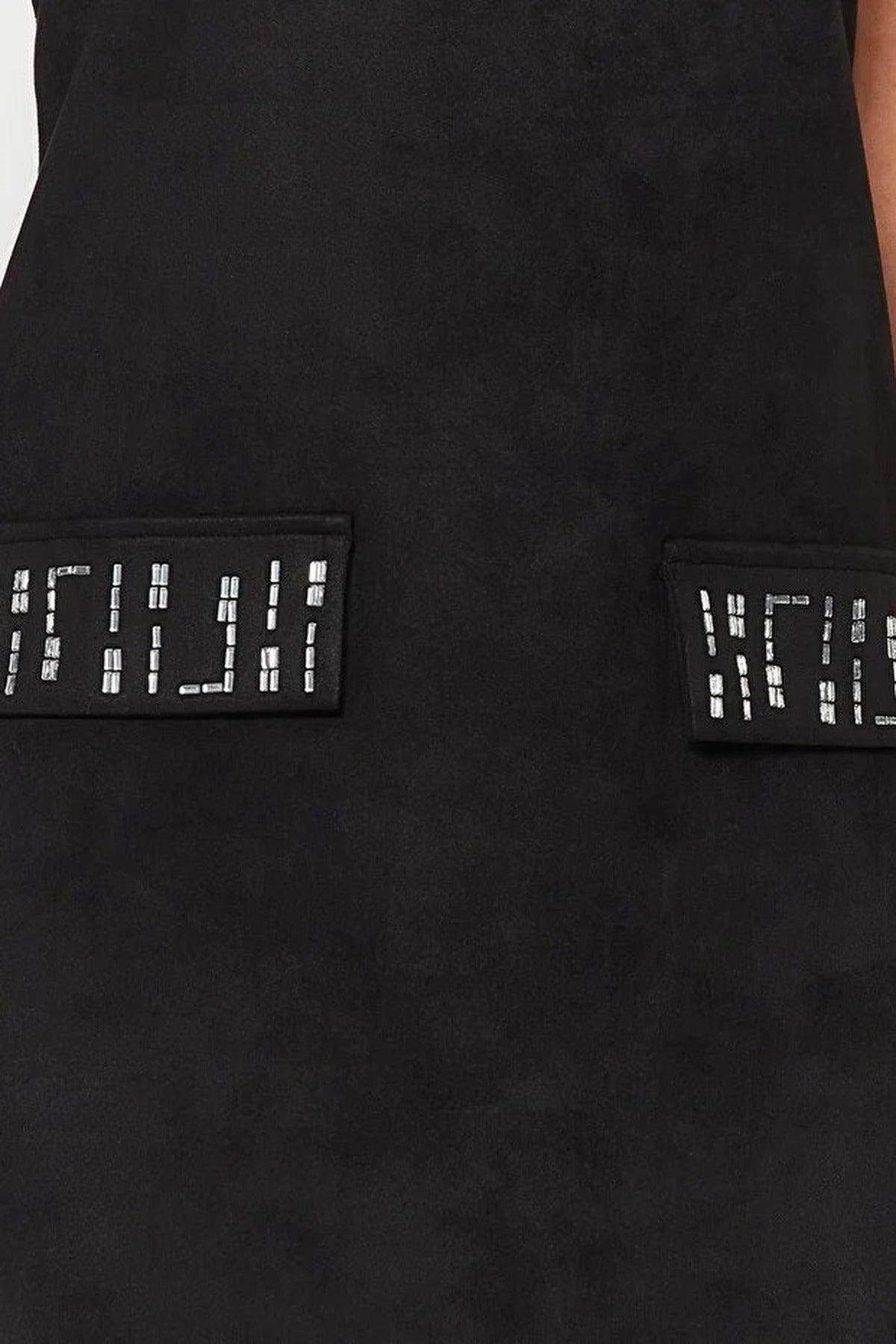 Crew Neck Mini Suede Knit Dress with Stone Detail