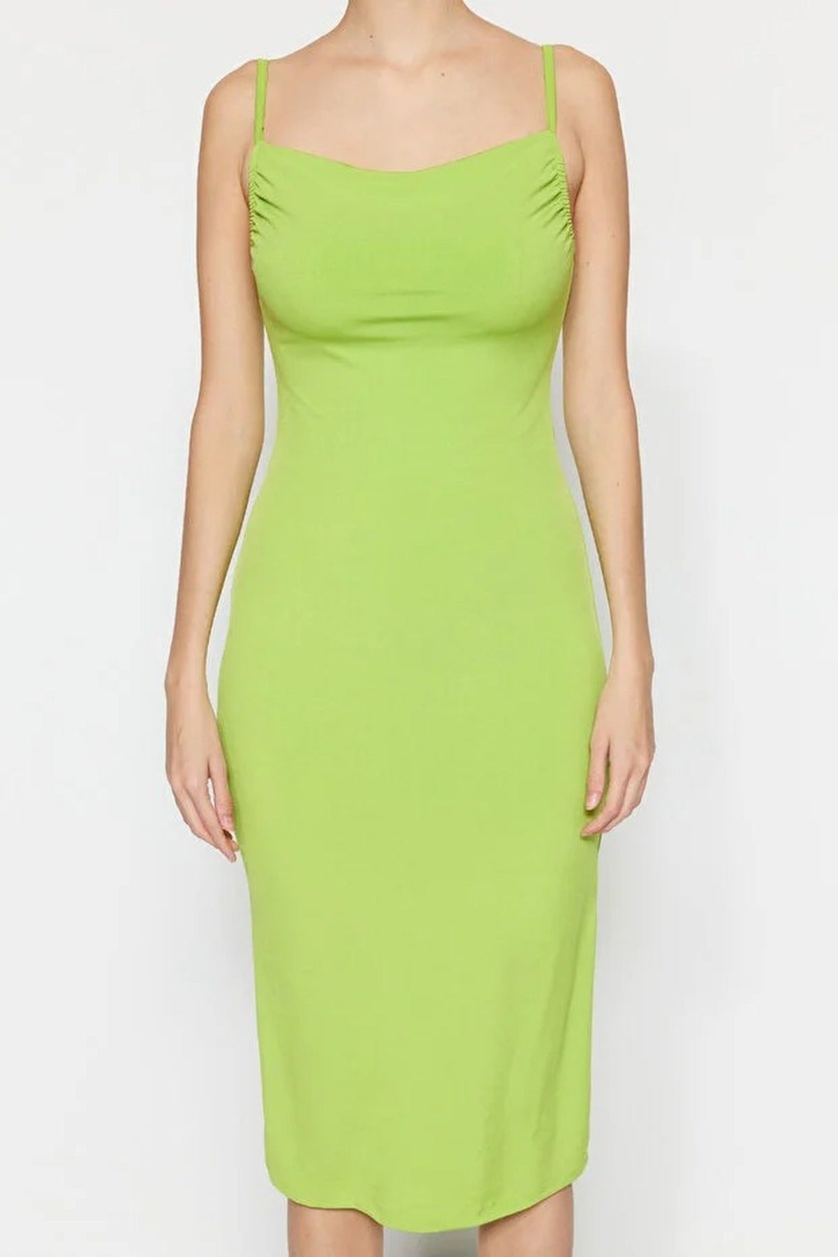 Cowl Neck Stretch Knit Midi Dress