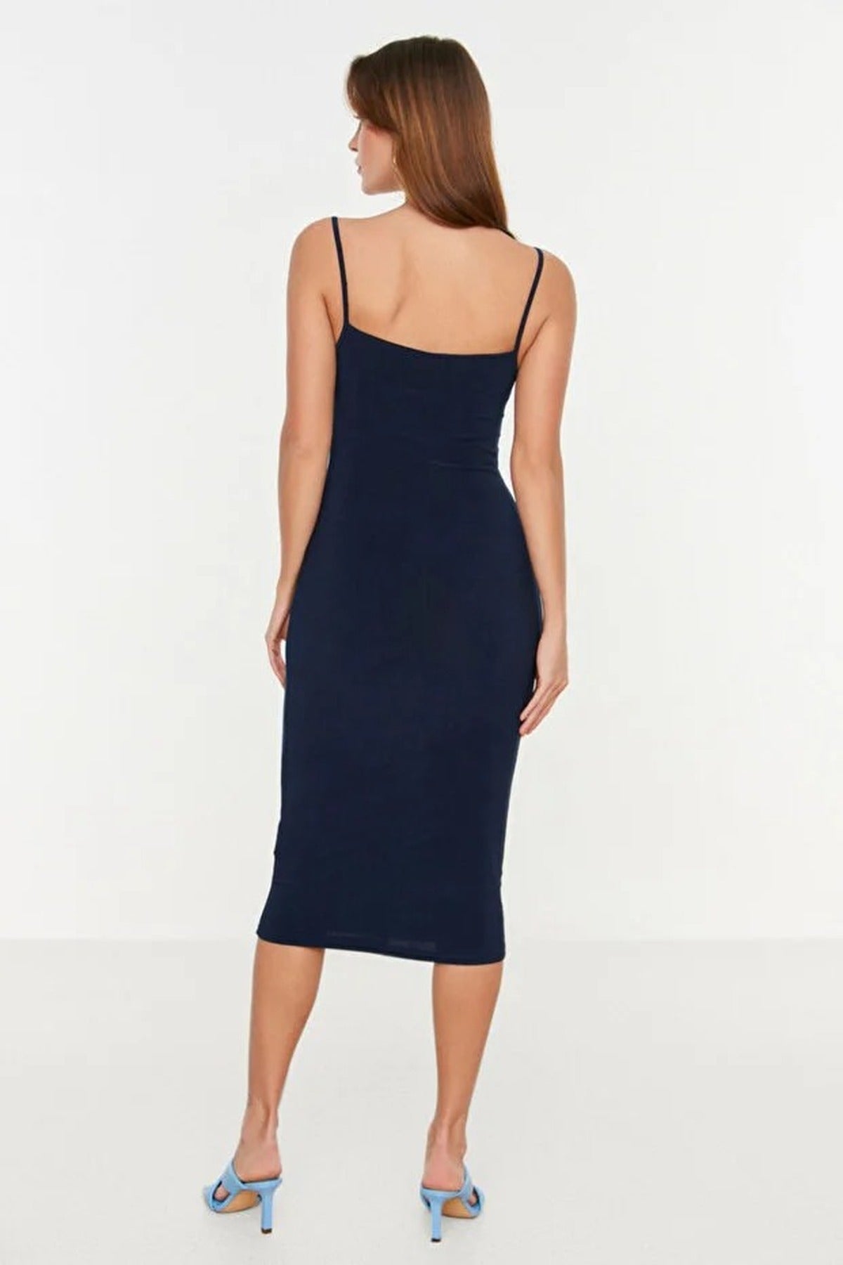 Cowl Neck Stretch Knit Midi Dress