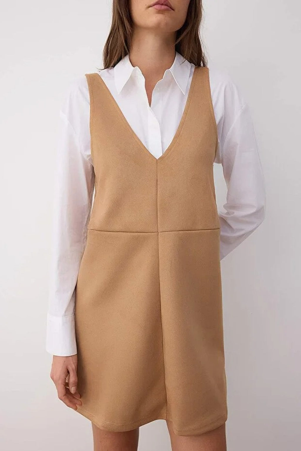 V-Neck Vest Suede Mini Knit Dress