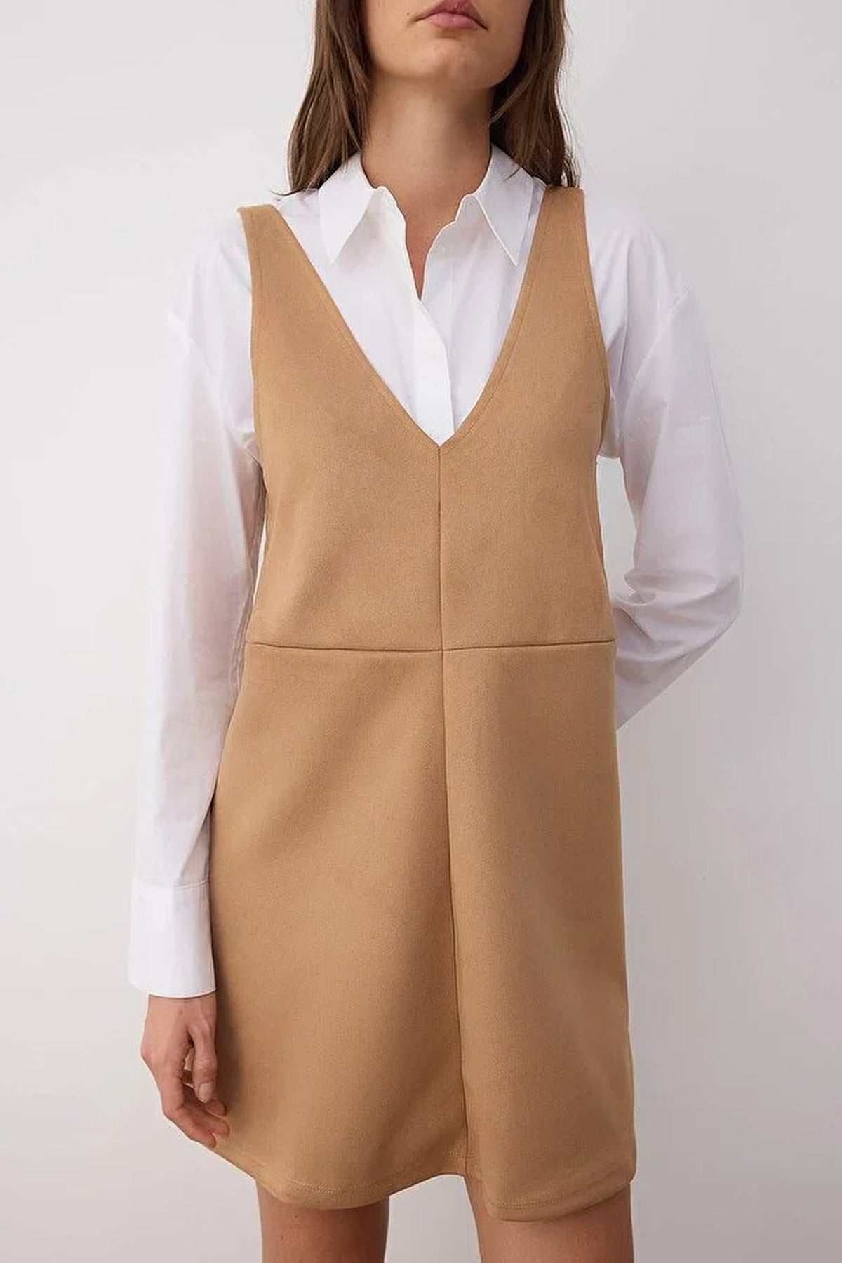 V-Neck Vest Suede Mini Knit Dress