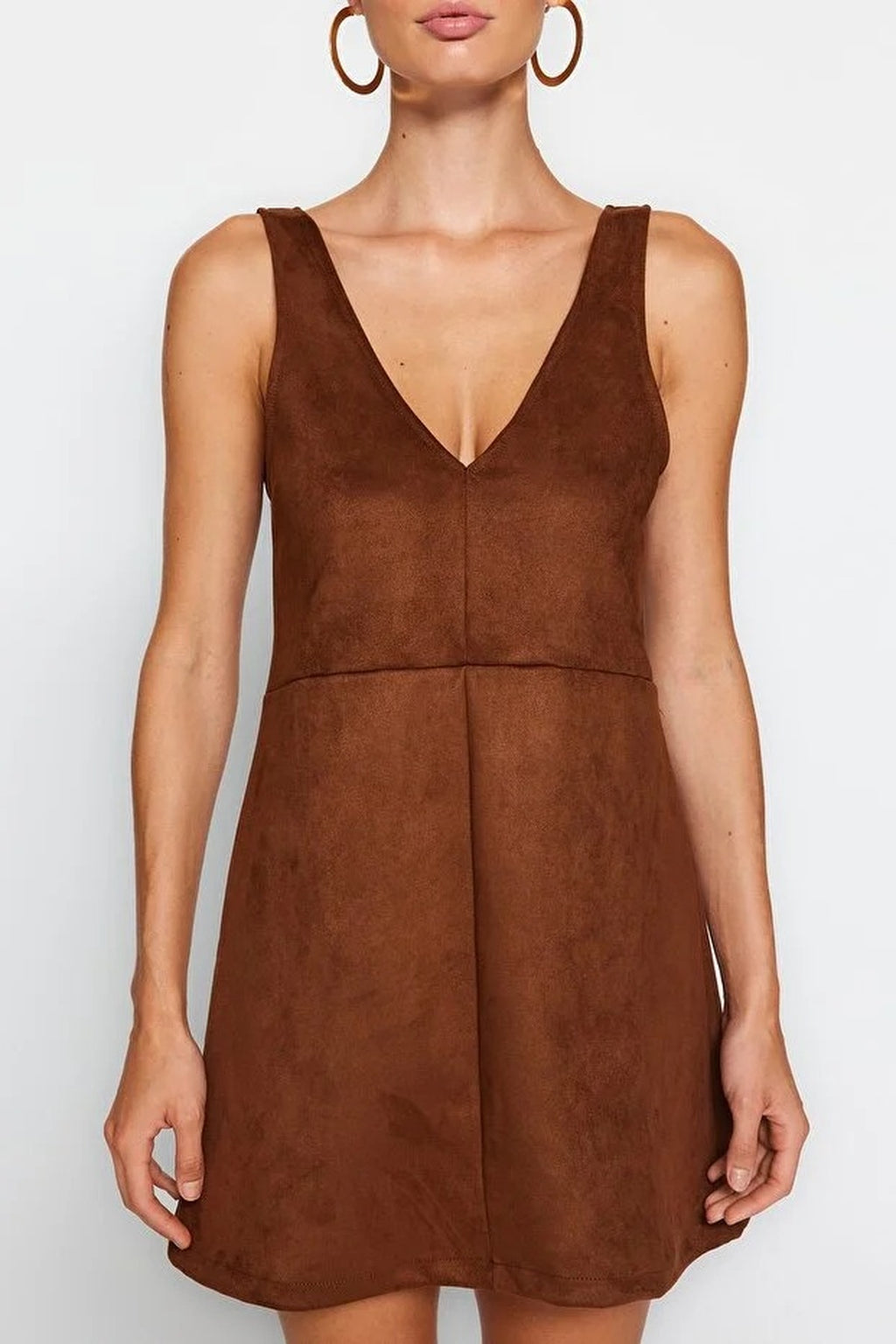 V-Neck Vest Suede Mini Knit Dress