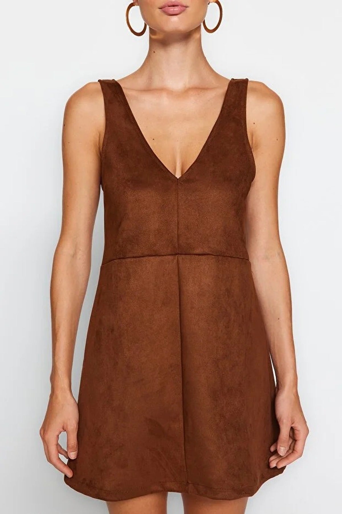 V-Neck Vest Suede Mini Knit Dress