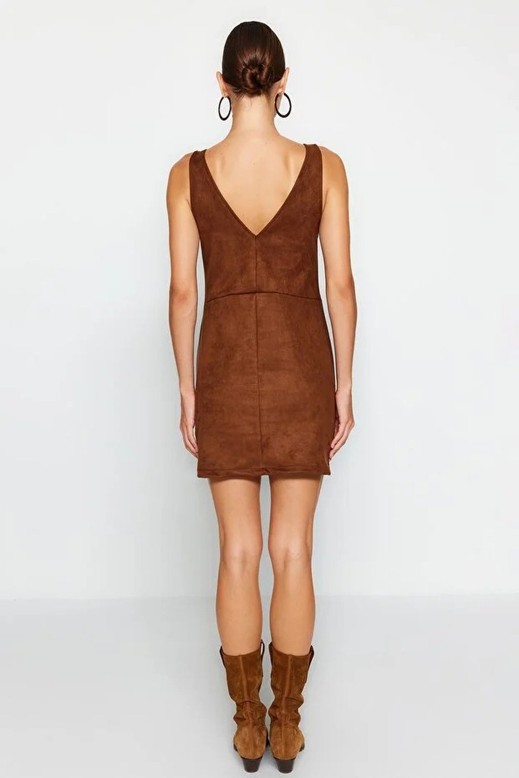 V-Neck Vest Suede Mini Knit Dress