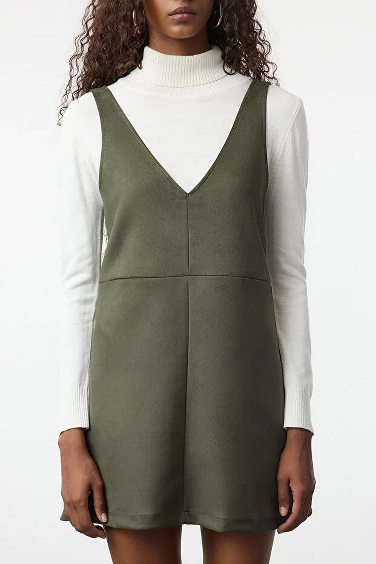 V-Neck Vest Suede Mini Knit Dress