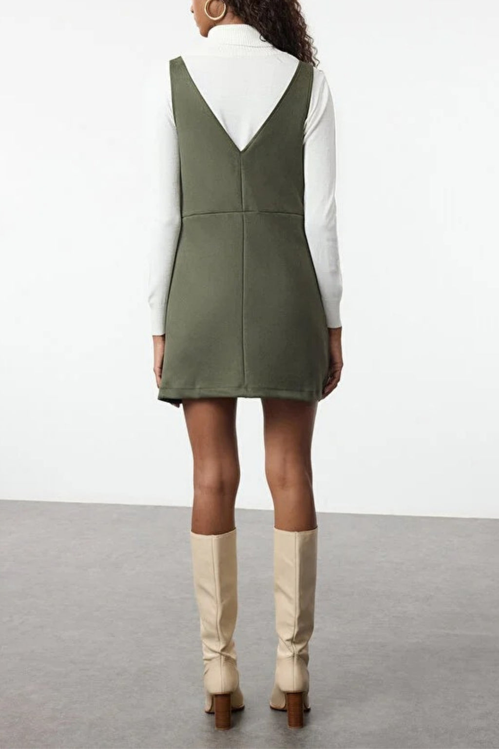 V-Neck Vest Suede Mini Knit Dress