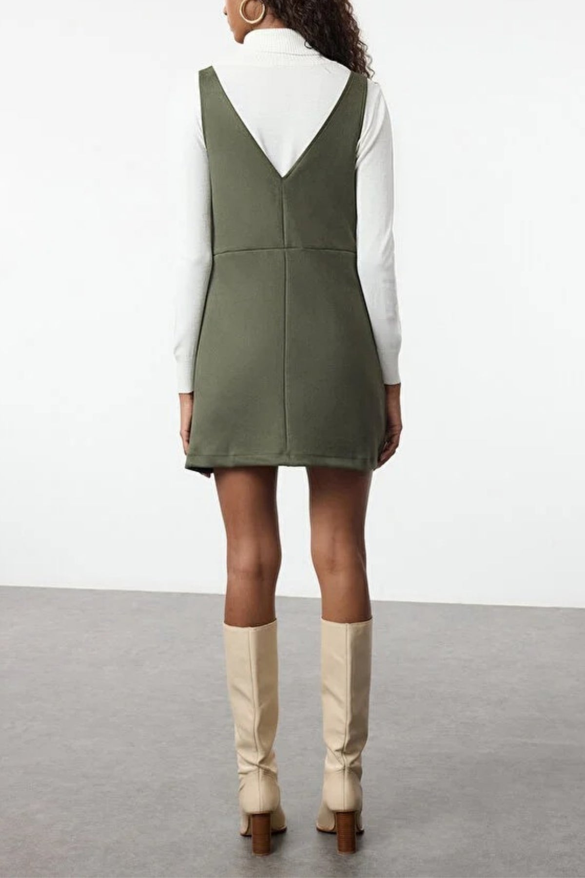 V-Neck Vest Suede Mini Knit Dress