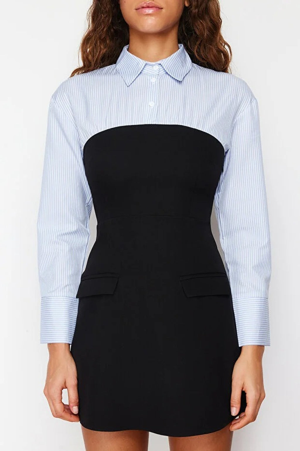 Finike Mini Woven Shirt Dress with Strapless Detail