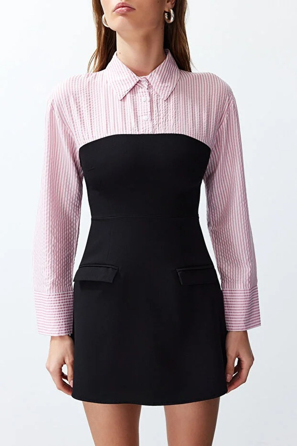 Finike Mini Woven Shirt Dress with Strapless Detail