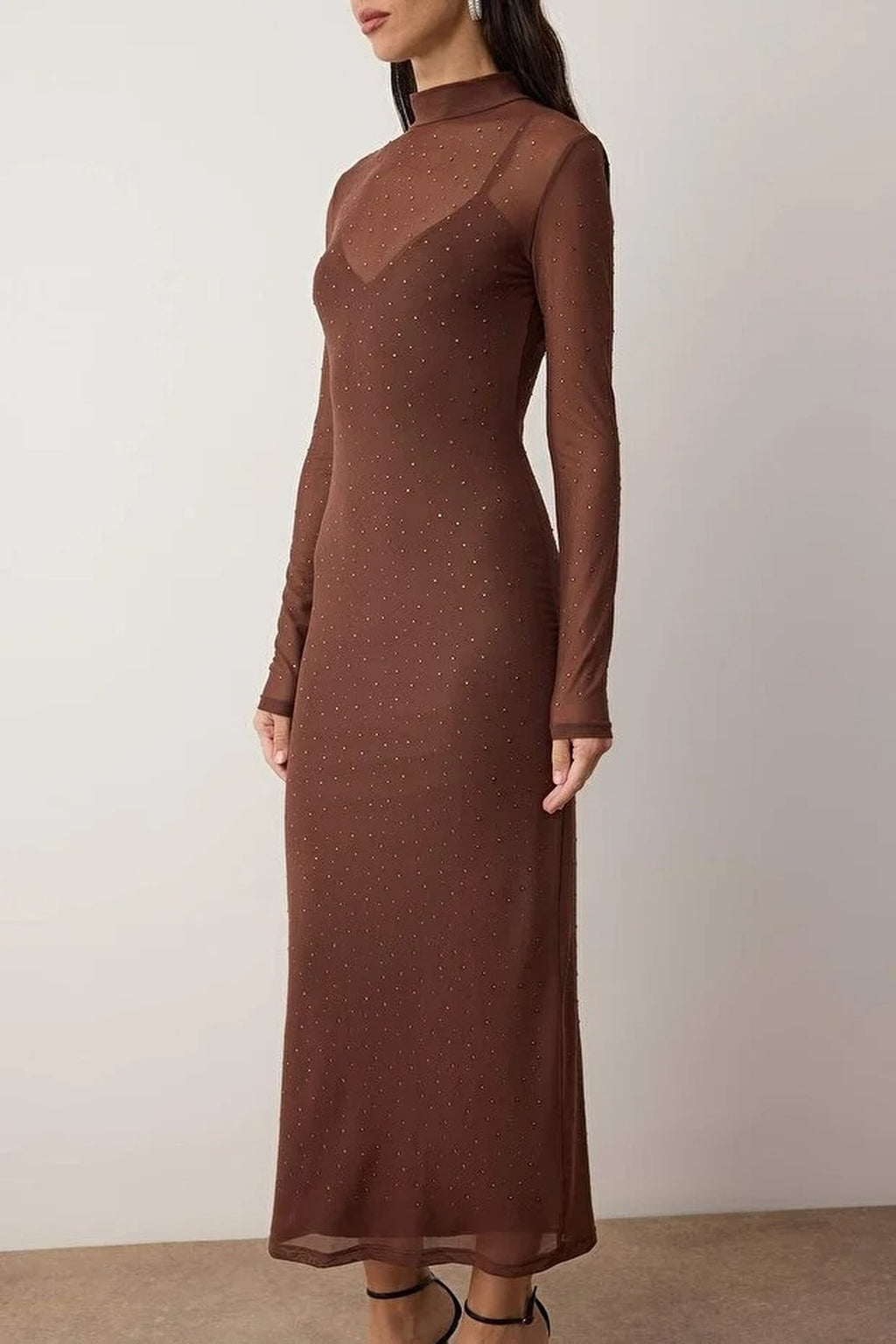 Black Tulle Evening Dress with Shiny Stones