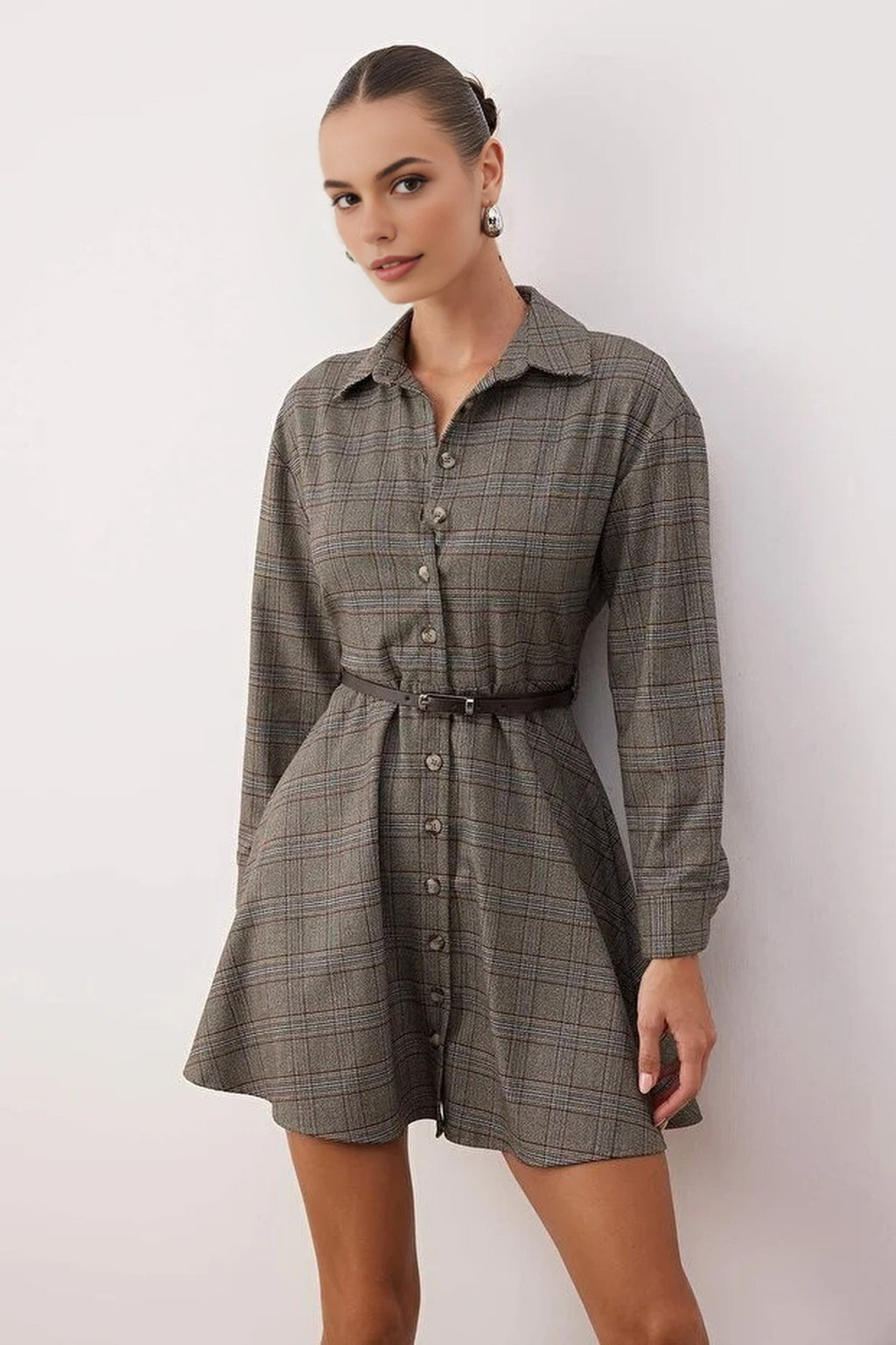 Belted Argyle Belted Mini Woven Dress