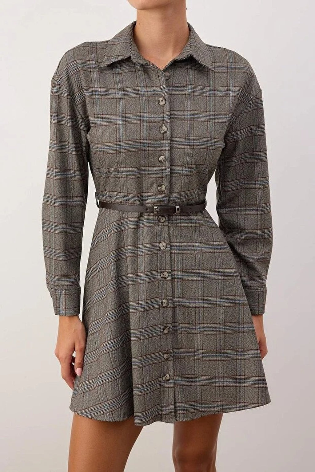 Belted Argyle Belted Mini Woven Dress