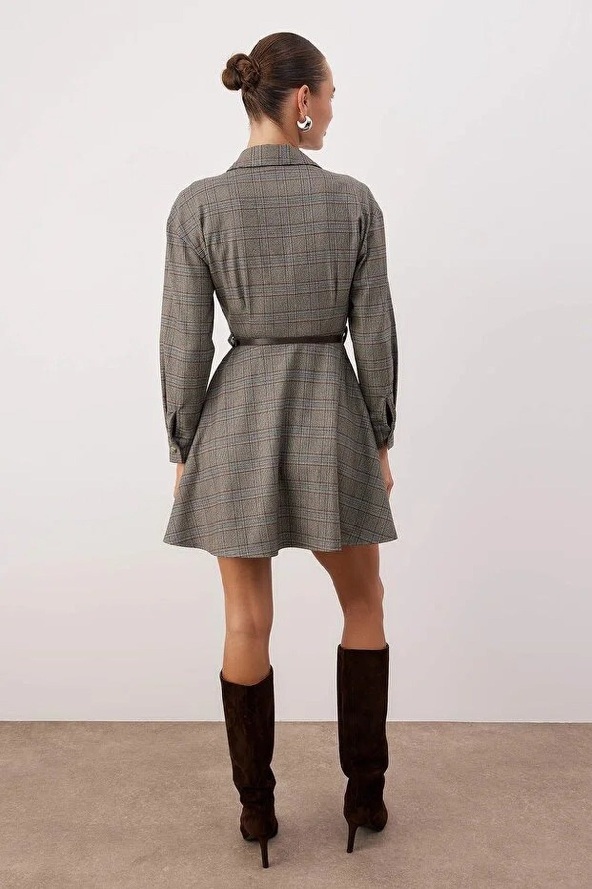 Belted Argyle Belted Mini Woven Dress