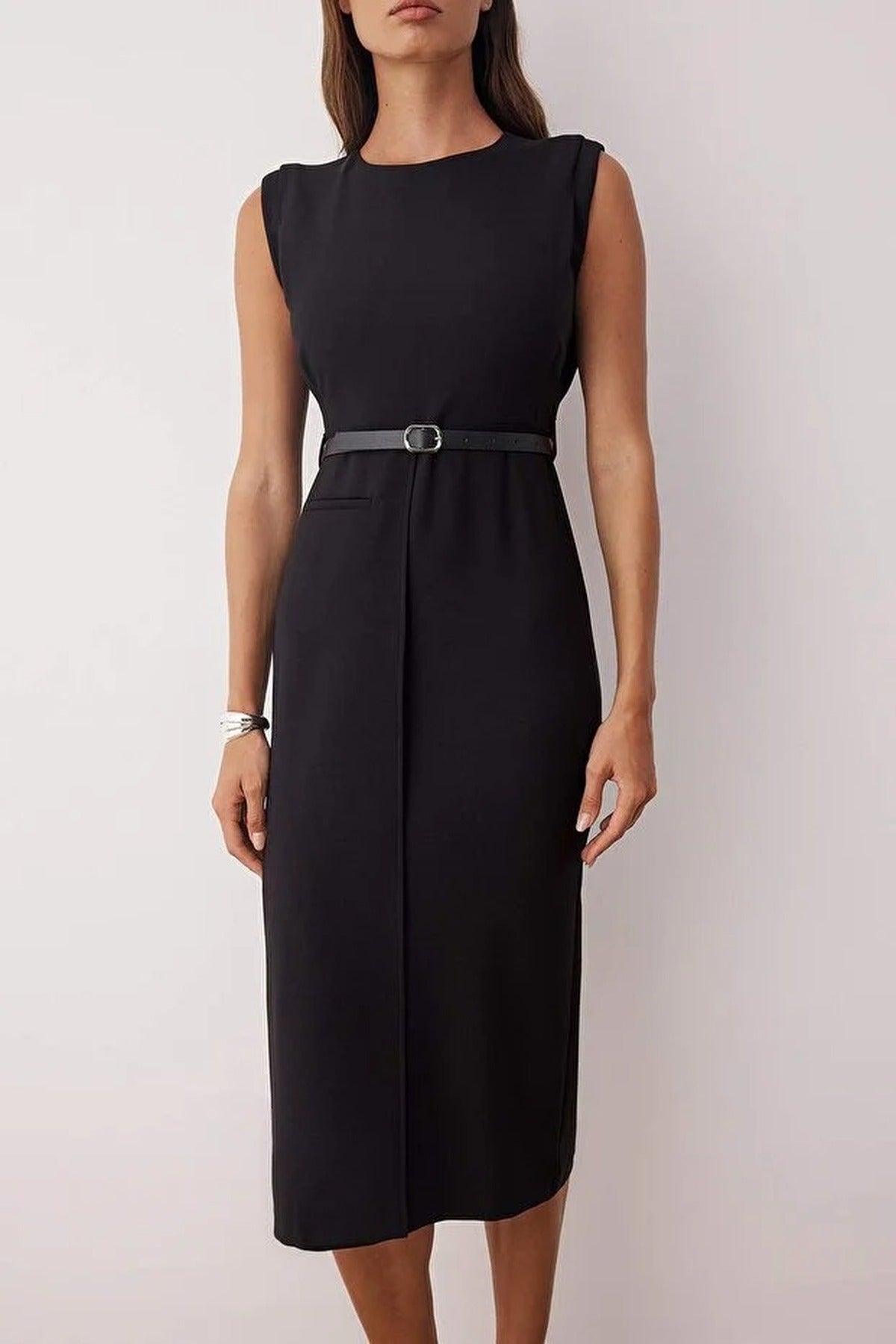 Belt Detailed Woven Midi Dress