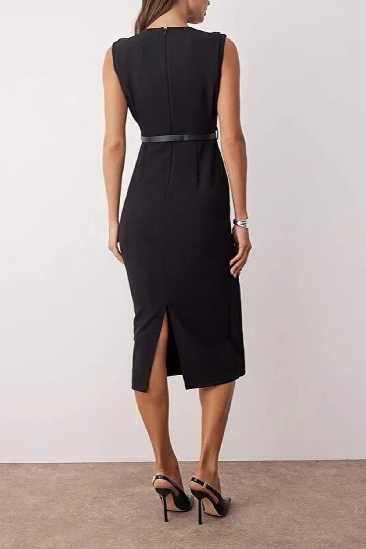 Belt Detailed Woven Midi Dress