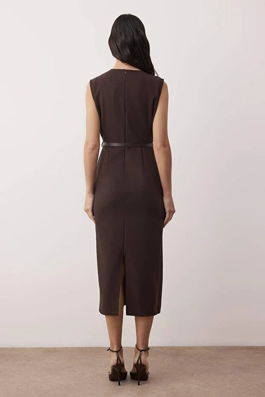 Belt Detailed Woven Midi Dress
