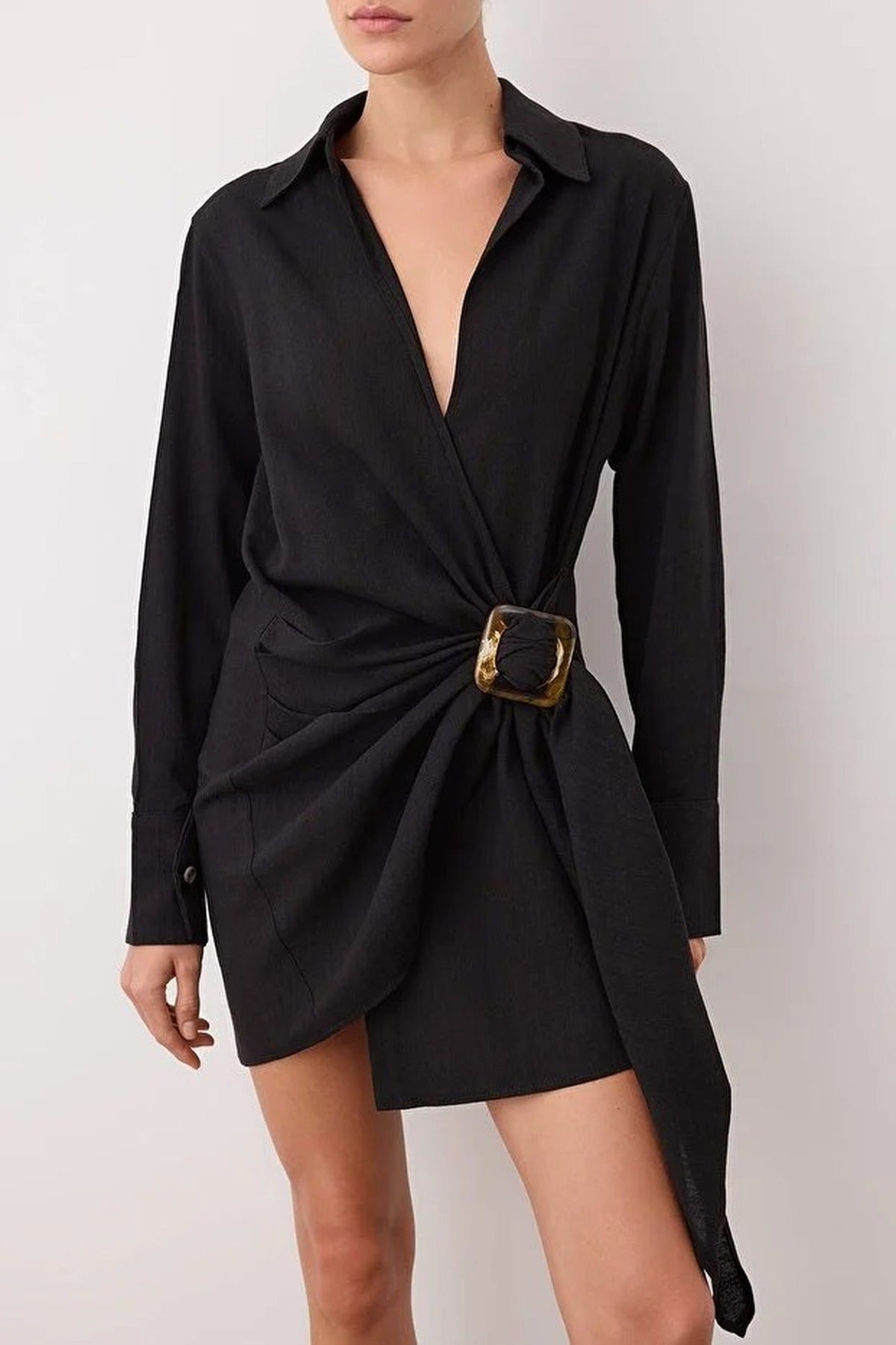 Double Breasted Mini Woven Dress with Accessory Detail