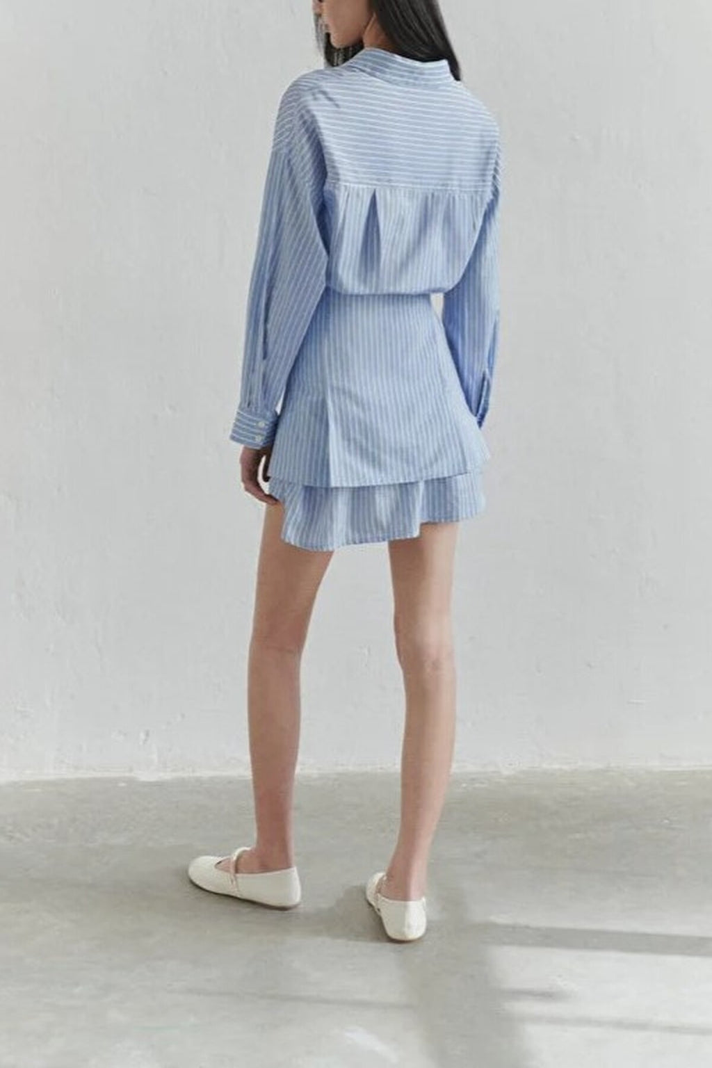 Striped Mini Woven Dress with Shirt Detail