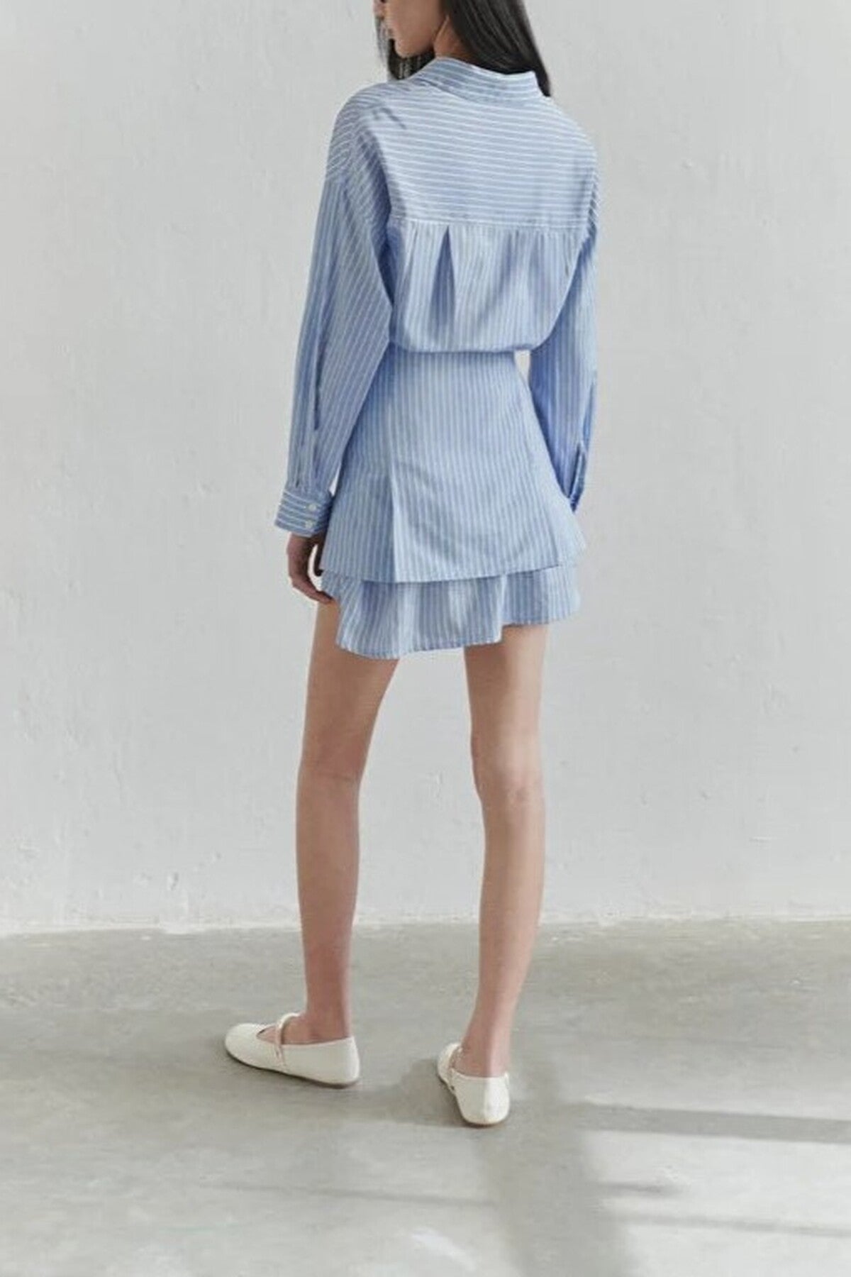Striped Mini Woven Dress with Shirt Detail