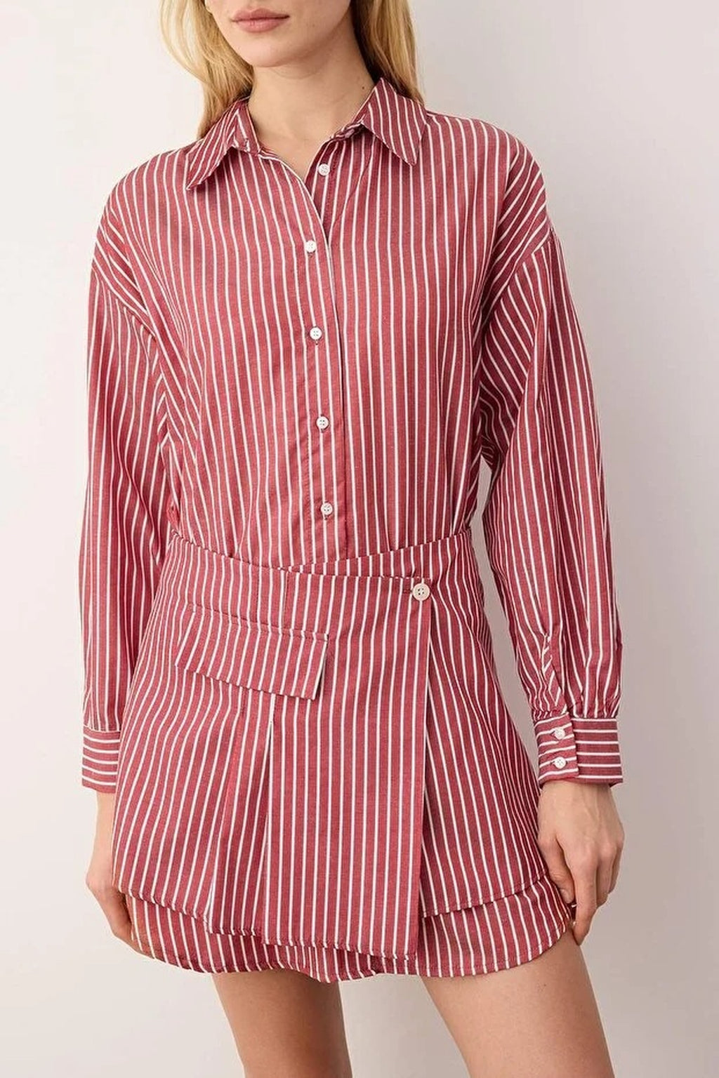 Striped Mini Woven Dress with Shirt Detail