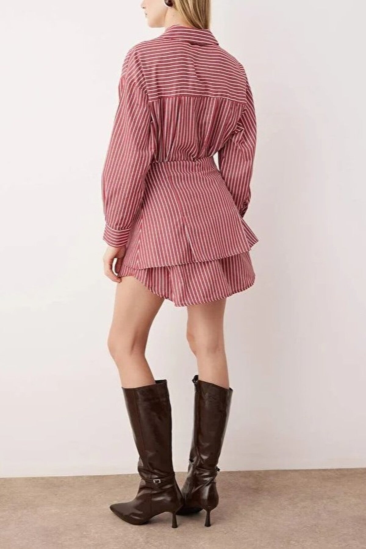 Striped Mini Woven Dress with Shirt Detail
