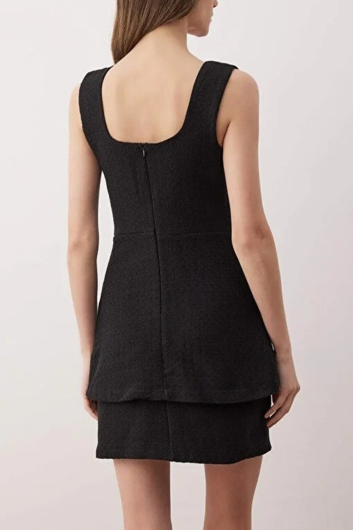 Premium Tweed Mini Woven Dress with Button Detail