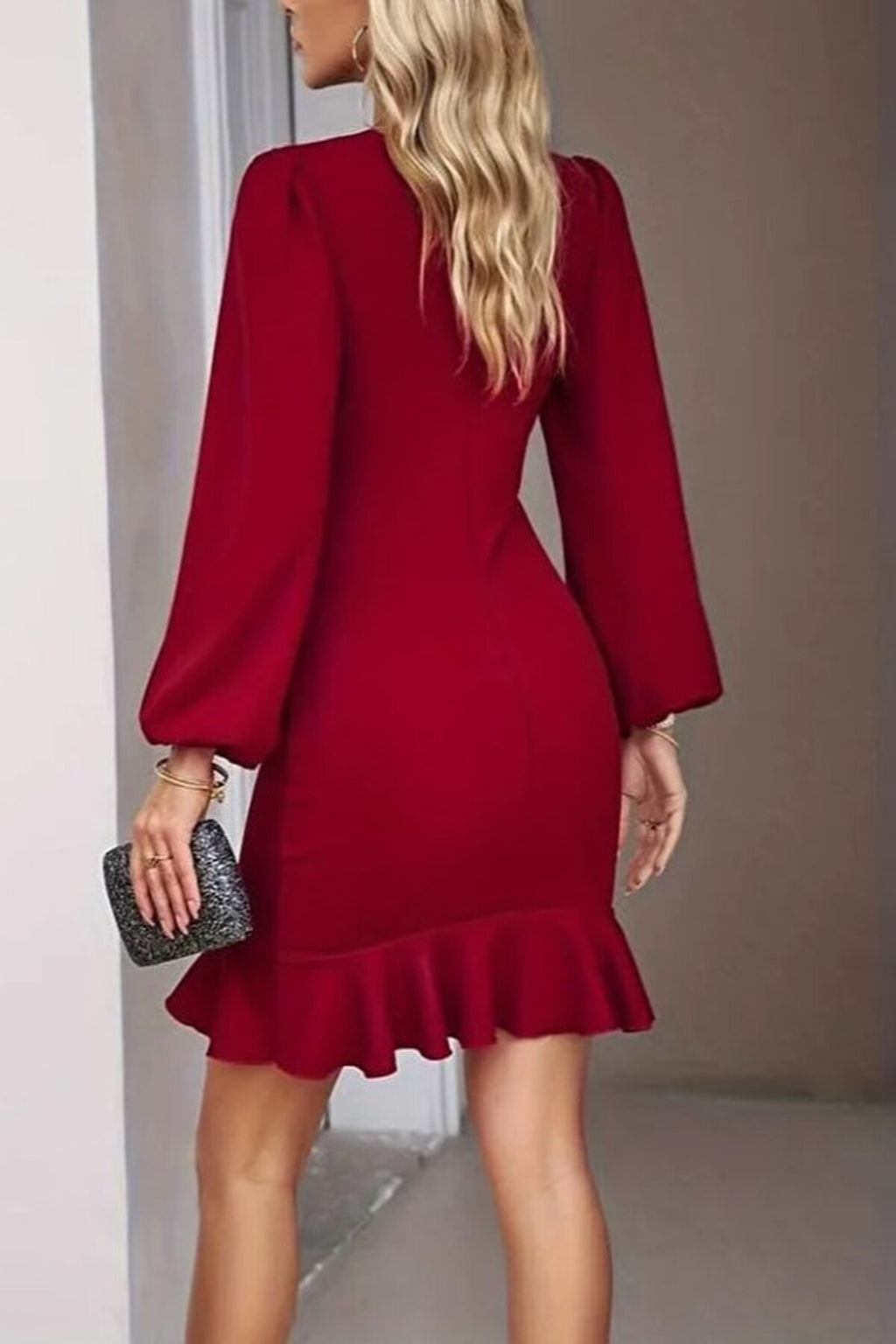 Flounce Detailed Knit Short Dress