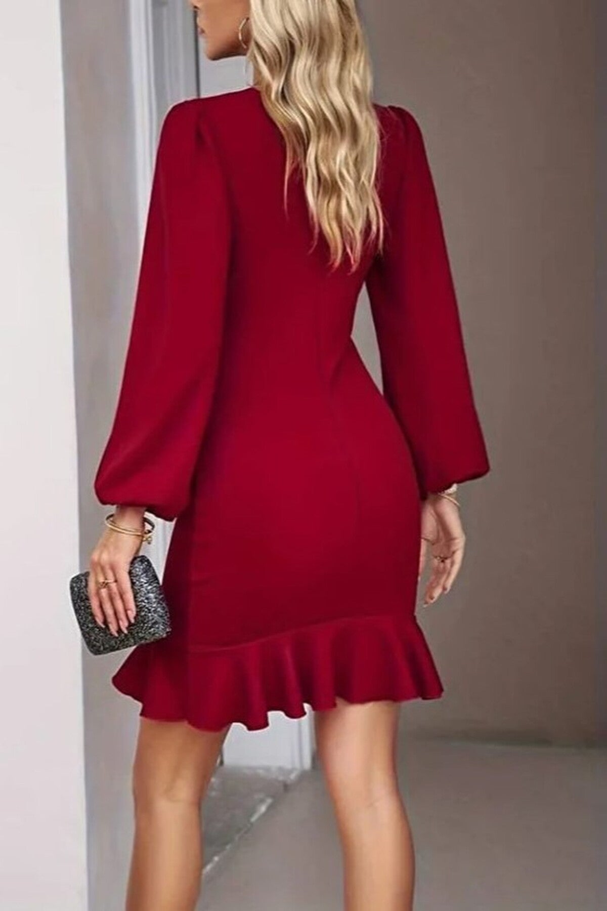 Flounce Detailed Knit Short Dress