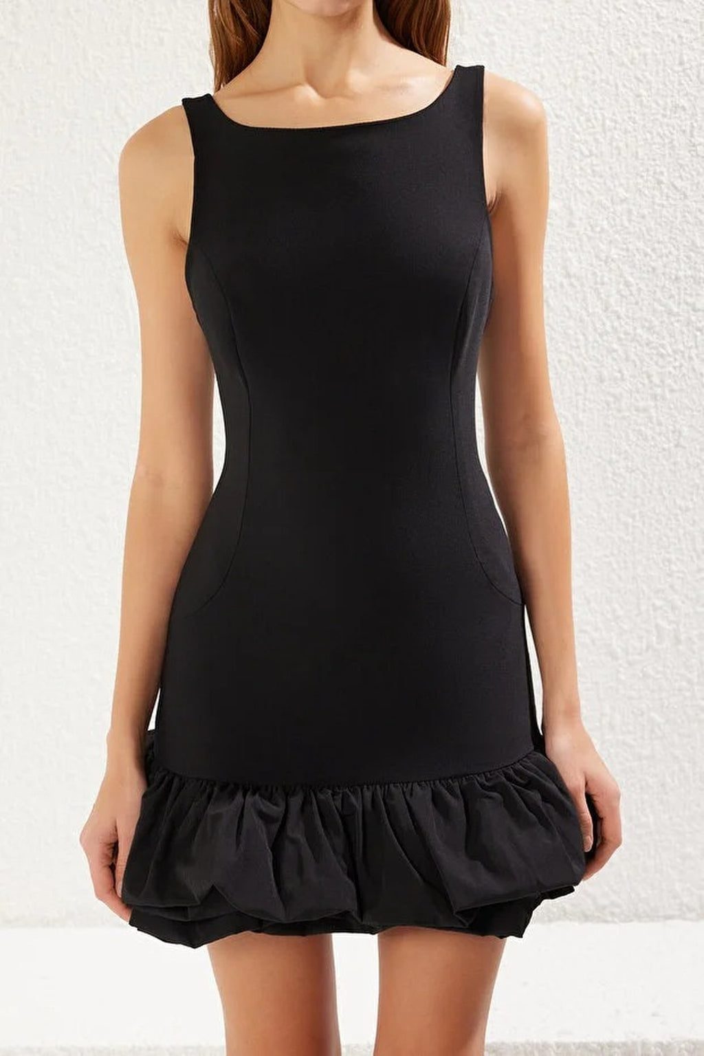 Balloon Skirt Detailed Woven Short Dress with Under Shorts Lining