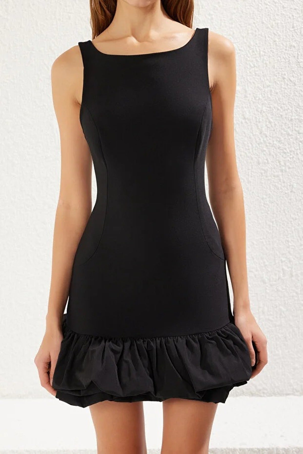 Balloon Skirt Detailed Woven Short Dress with Under Shorts Lining