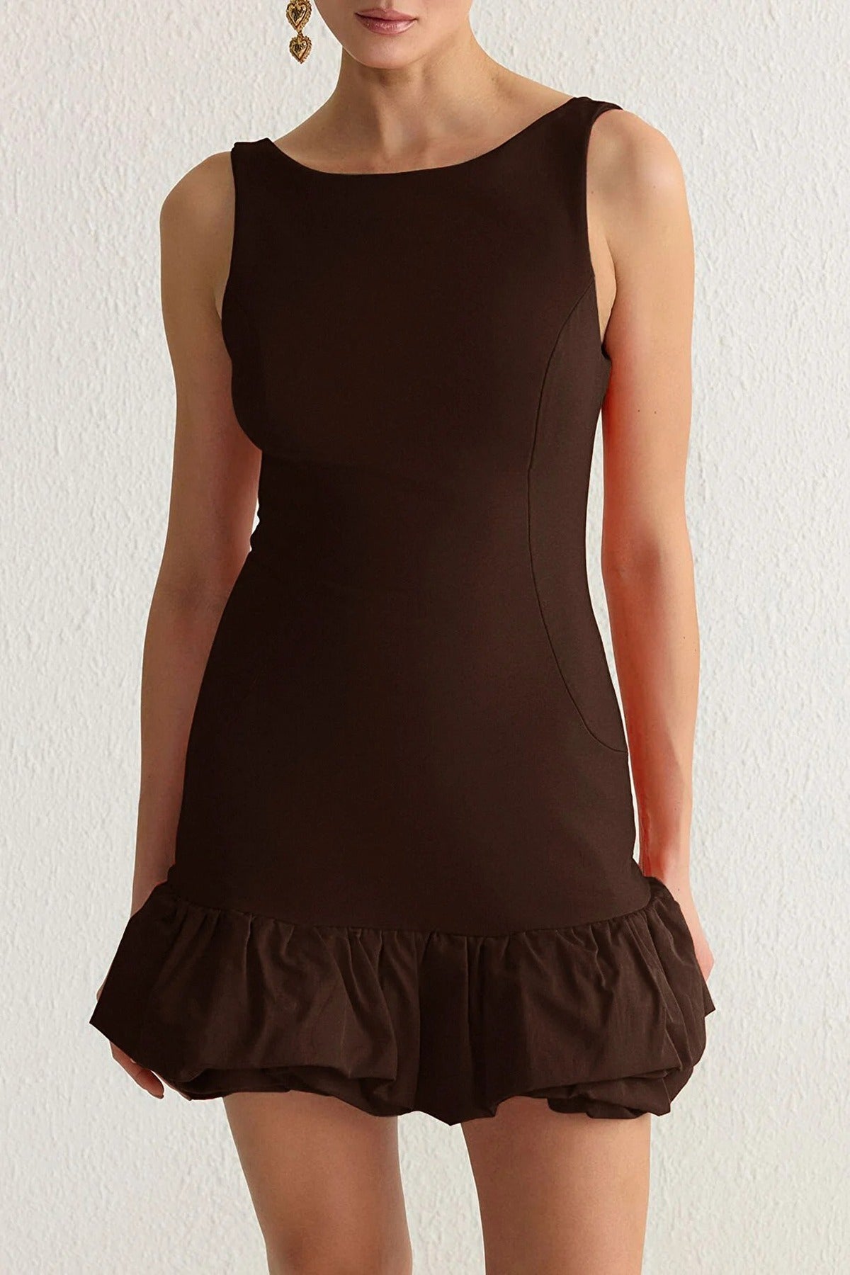 Balloon Skirt Detailed Woven Short Dress with Under Shorts Lining