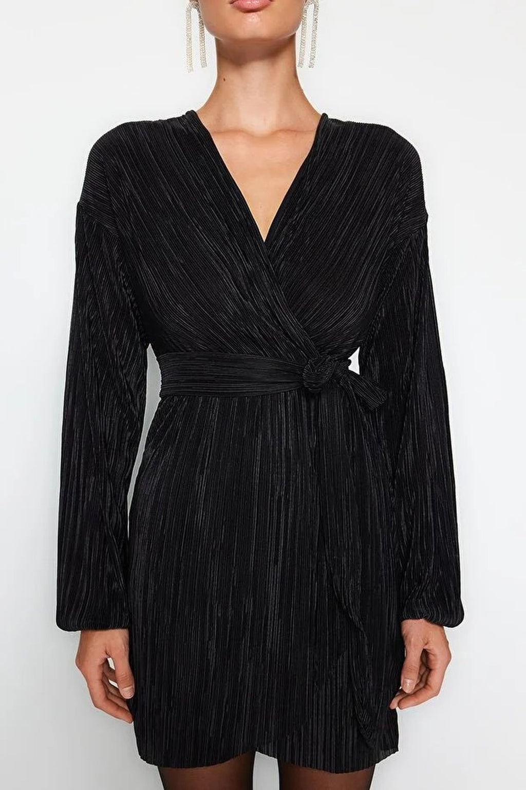 Belted A-Line Pleated Knit Short Elegant Evening Dress