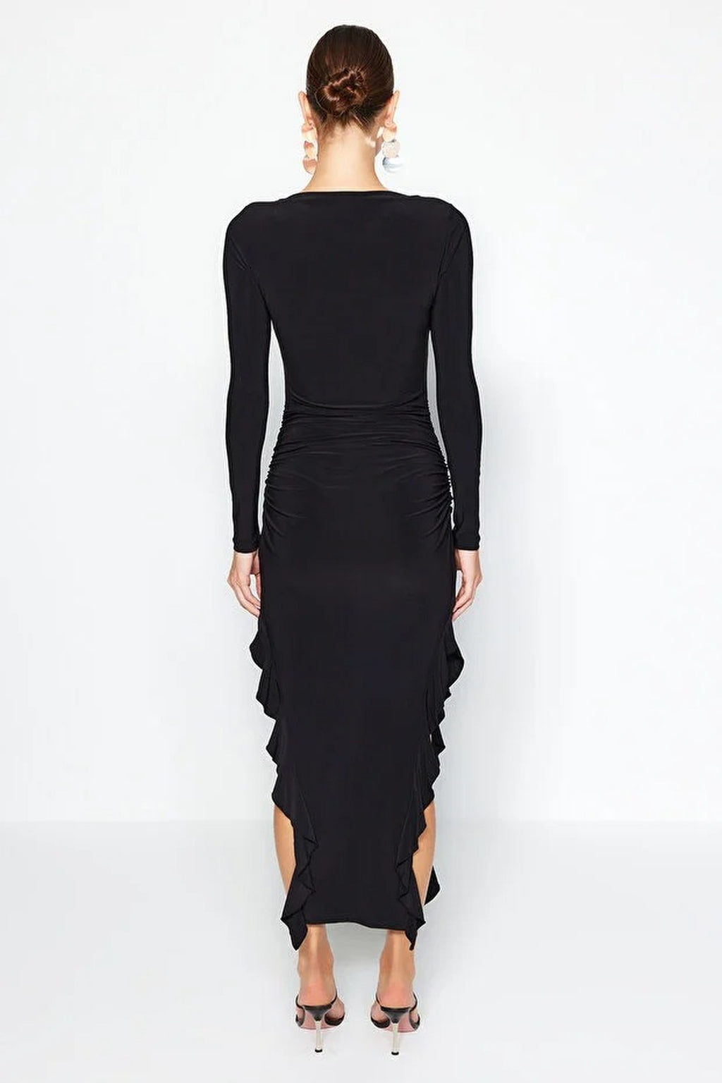 Boat Neck Maxi Stretch Knit Dress with Flounce Skirt