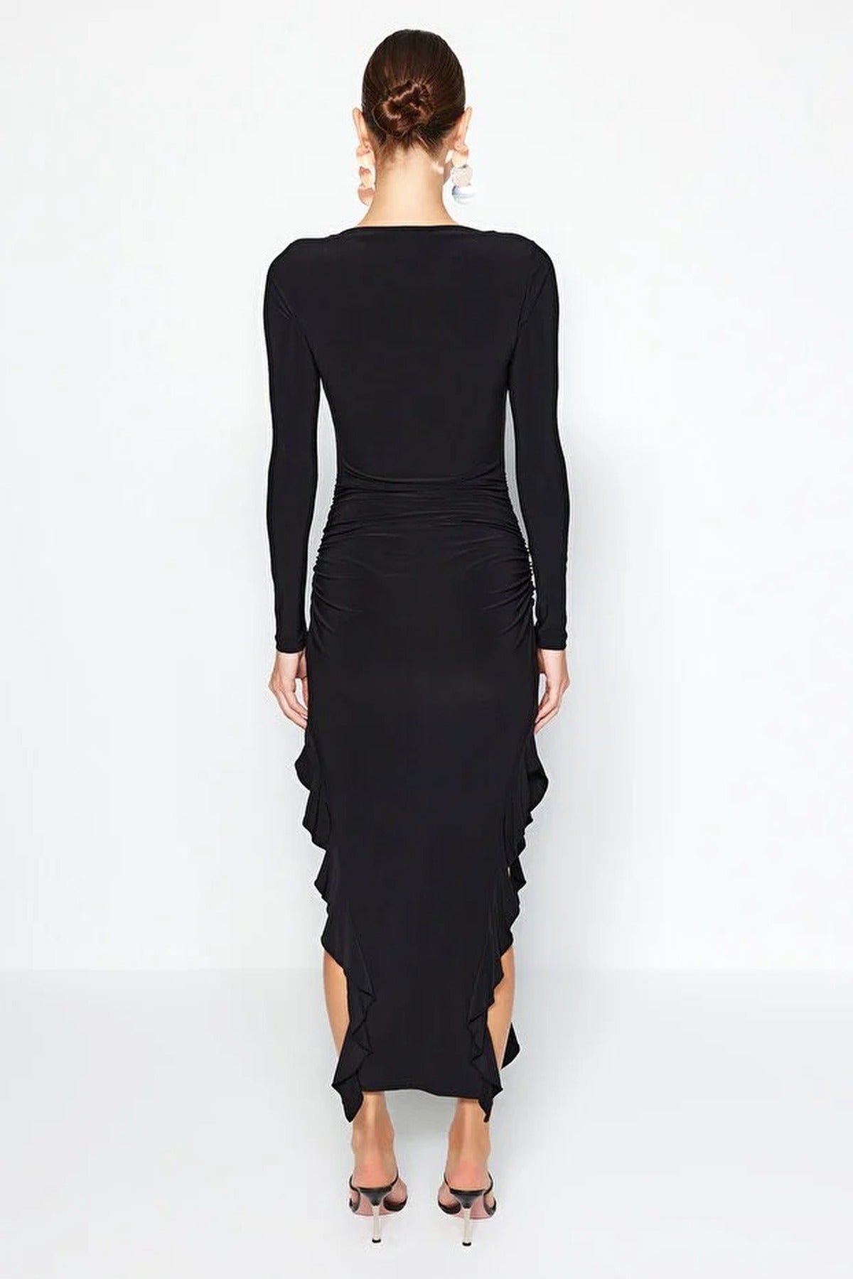 Boat Neck Maxi Stretch Knit Dress with Flounce Skirt