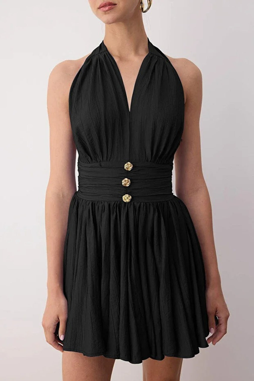 Skater Mini Dress with Button Detail