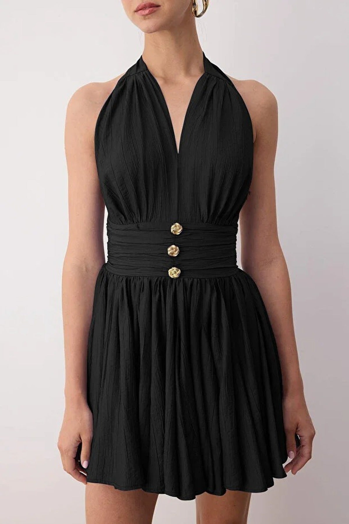 Skater Mini Dress with Button Detail