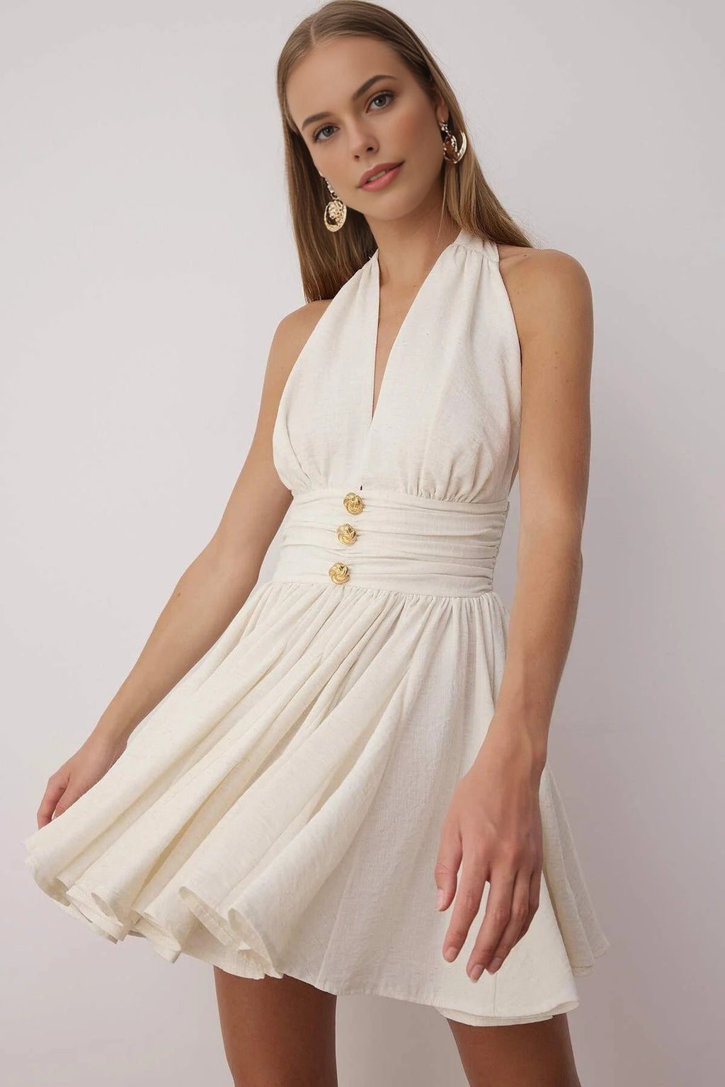 Skater Mini Dress with Button Detail