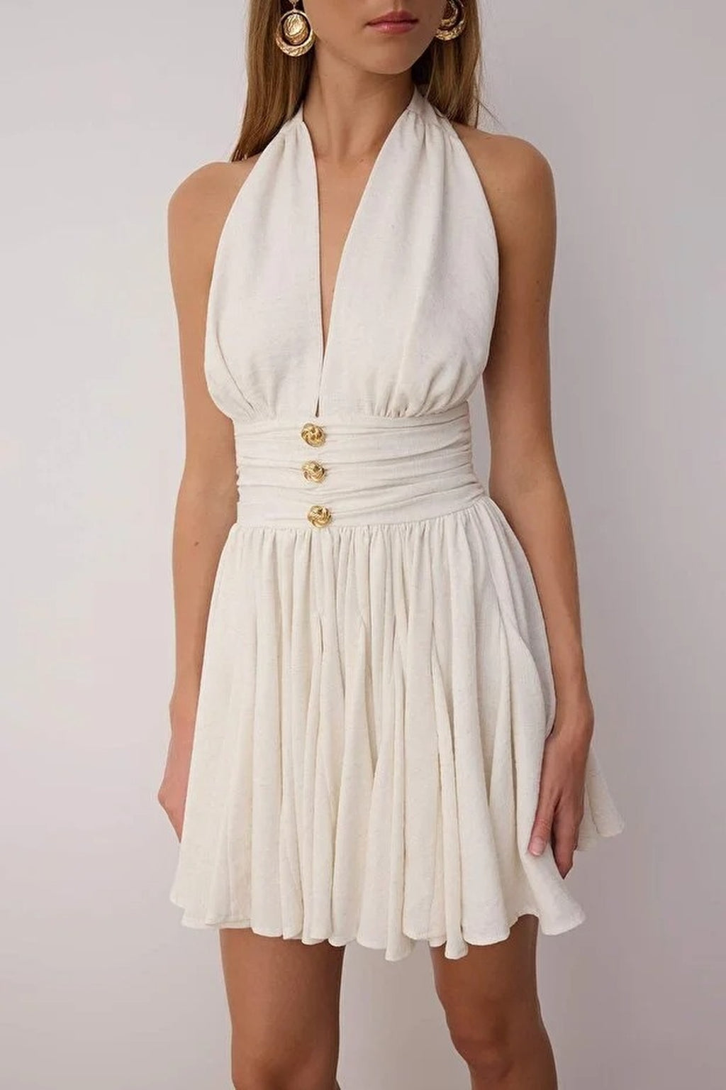 Skater Mini Dress with Button Detail