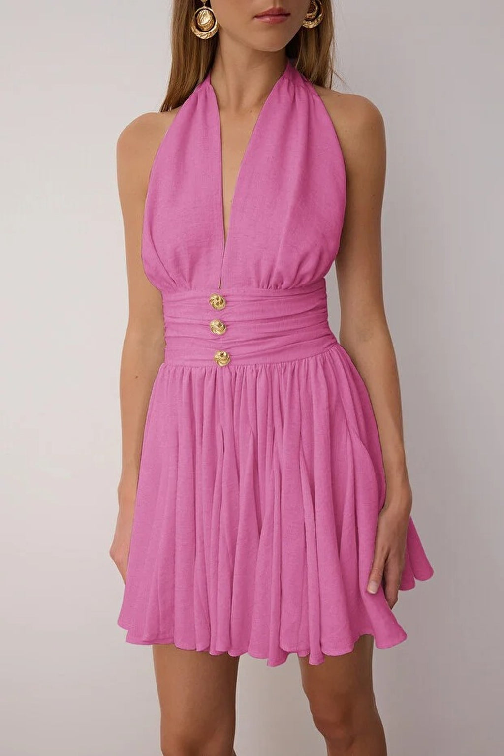 Skater Mini Dress with Button Detail